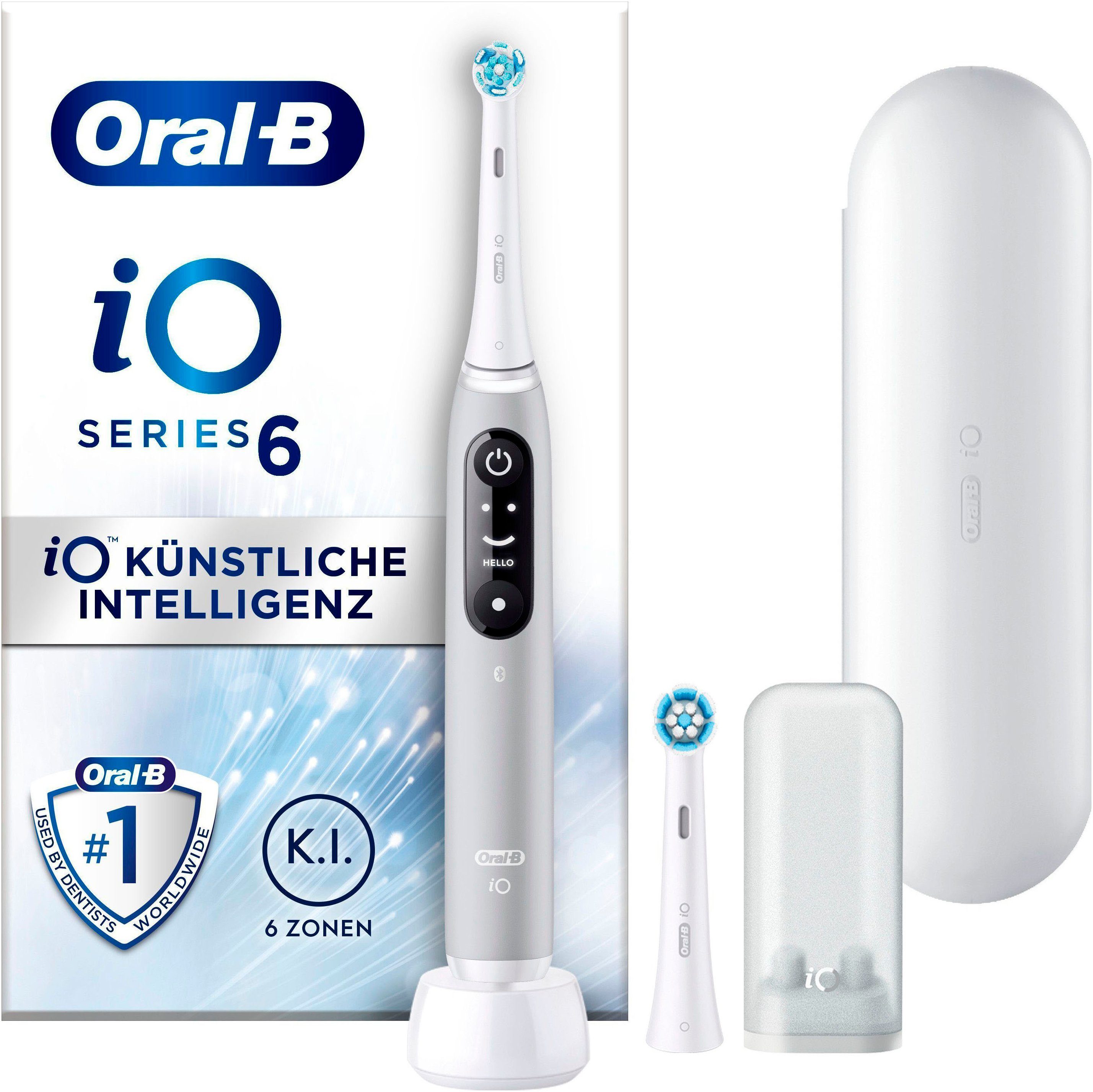 Oral-B Elektrische Zahnbürste iO 6, Aufsteckbürsten: 2 St., mit Magnet-Technologie, Display, 5 Putzmodi, Reiseetui