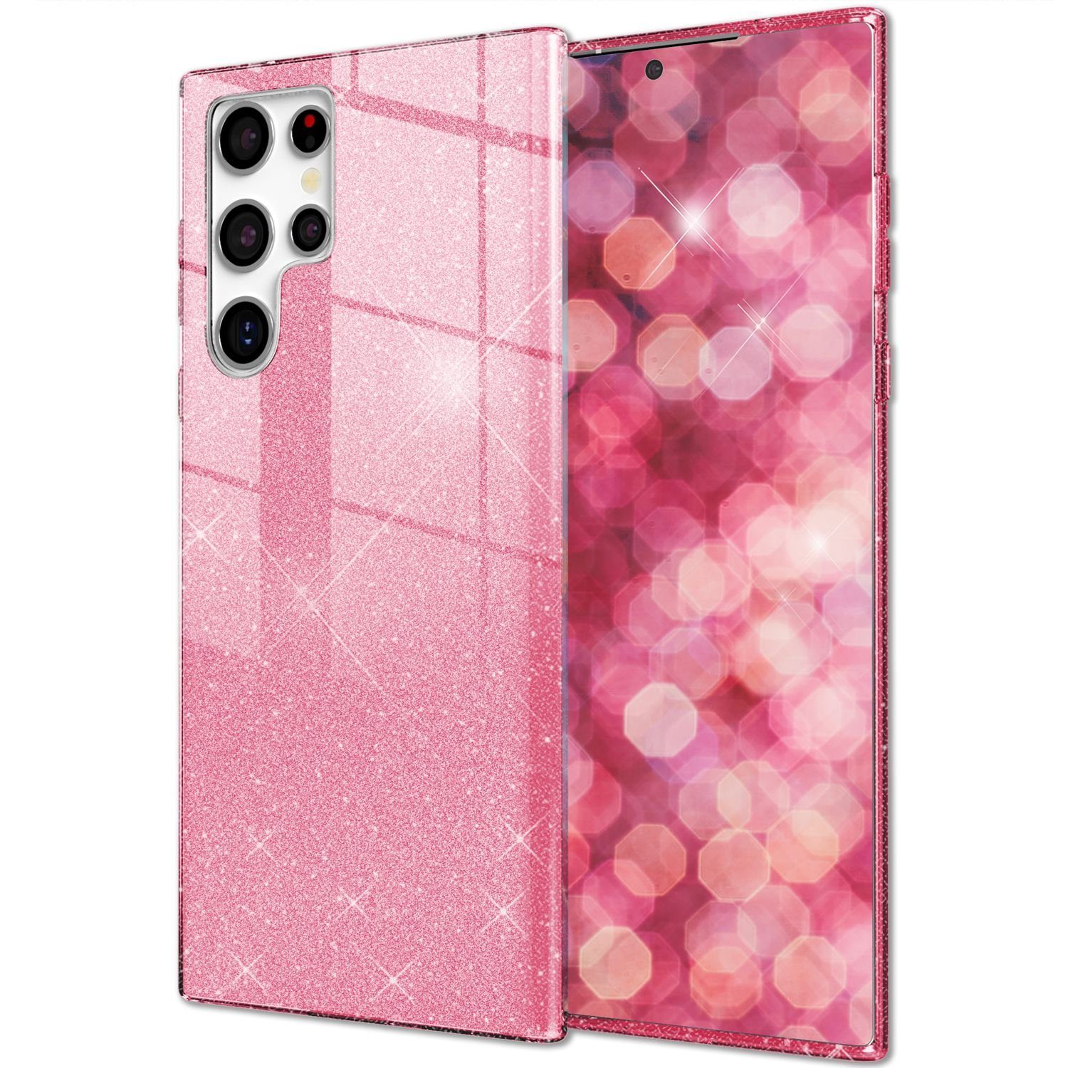 Nalia Smartphone-Hülle Samsung Galaxy S24 Ultra 17,3 cm (6,8 Zoll), Glitzer Silikon Hülle / Glänzender Hybrid Schutz / Stoßfest & Robust