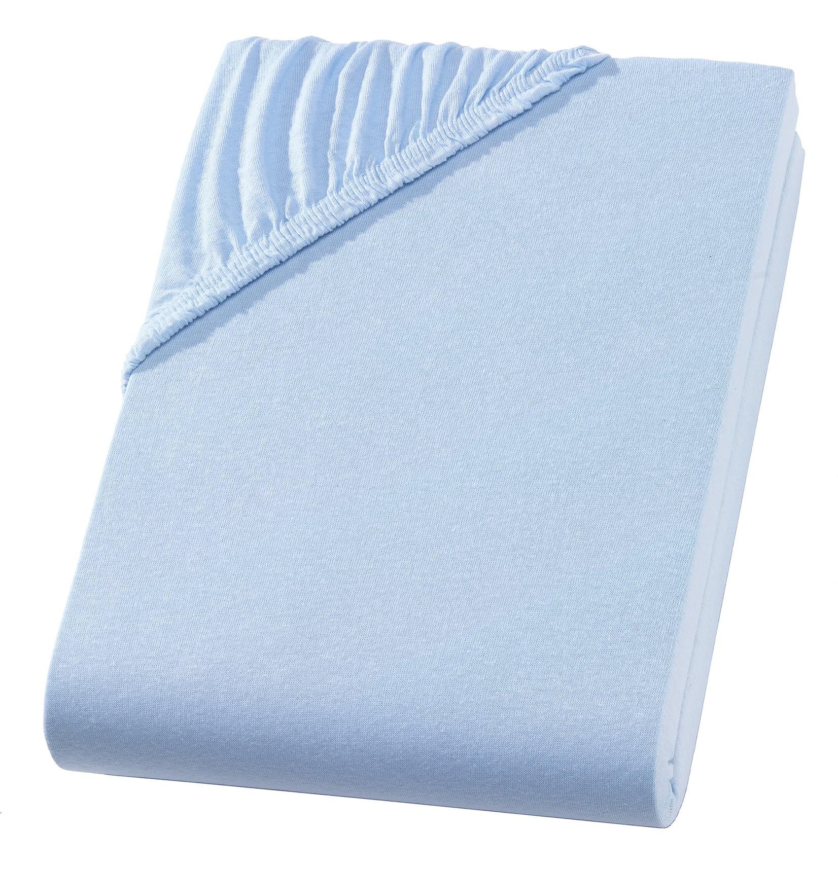 Carpe Sonno Spannbettlaken Jersey 90x200 100x200 120x200 140x200 160x200 180x200 200x200 70x140, Jersey, Gummizug: rundum, (1 Stück), Baumwoll Babybett Spannbettlaken 70x140 Baby Laken Hellblau