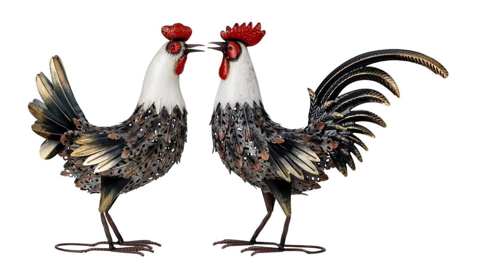 Geschenkestadl Tierfigur Hahn Henne Metall 2er Set 44 cm – Landhaus Bauernhof Deko (Spar-Set, 2 St., Duo aus Huhn und Hahn), Huhn und Hahn im Set