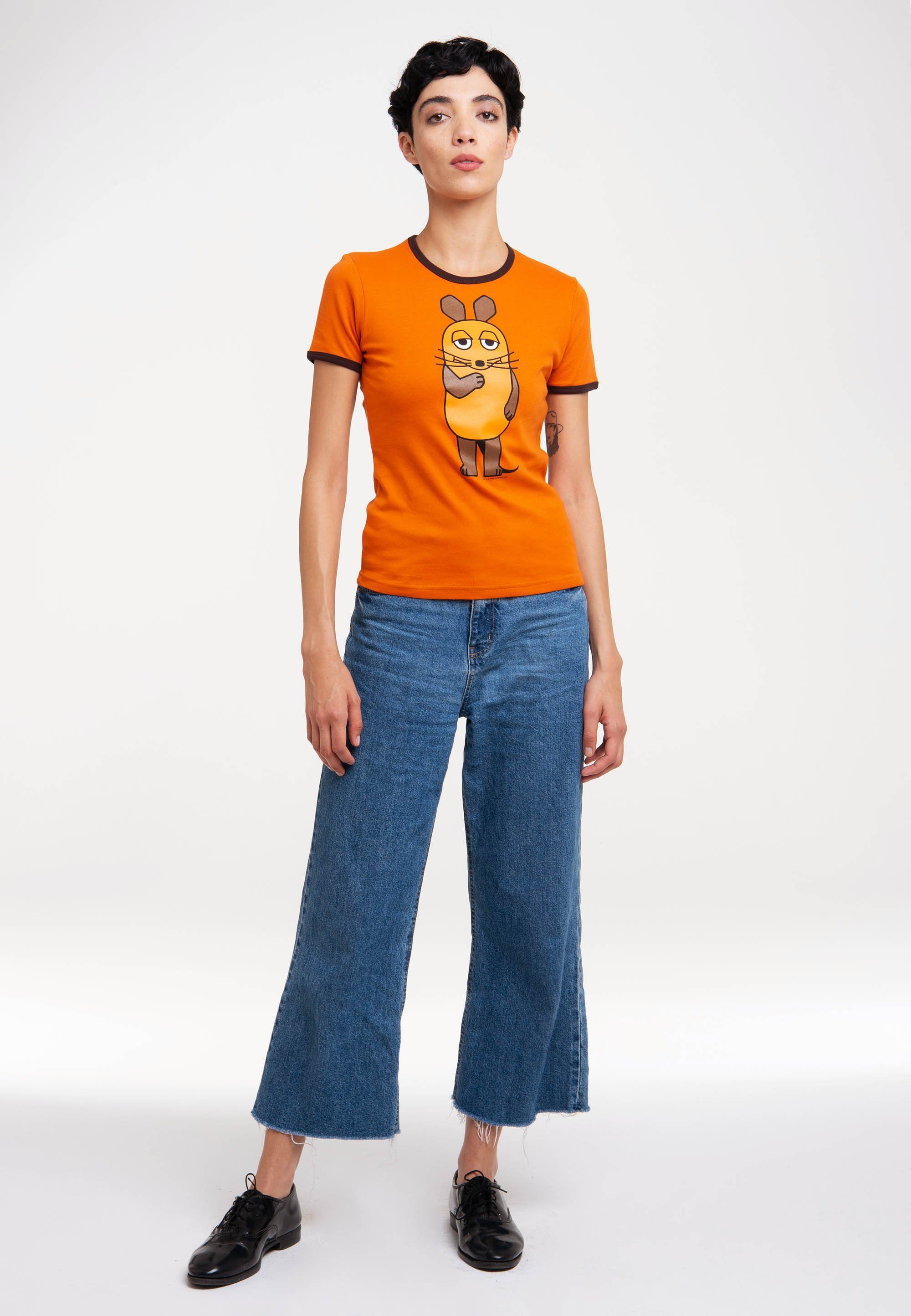 LOGOSHIRT T-Shirt Die Print Die orange-dunkelbraun Sendung mit der Maus Maus - mit lizenziertem