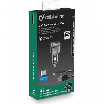Cellularline USB Car Charger Kit USB-C - KFZ-Ladekabel - schwarz KFZ-Netzteil