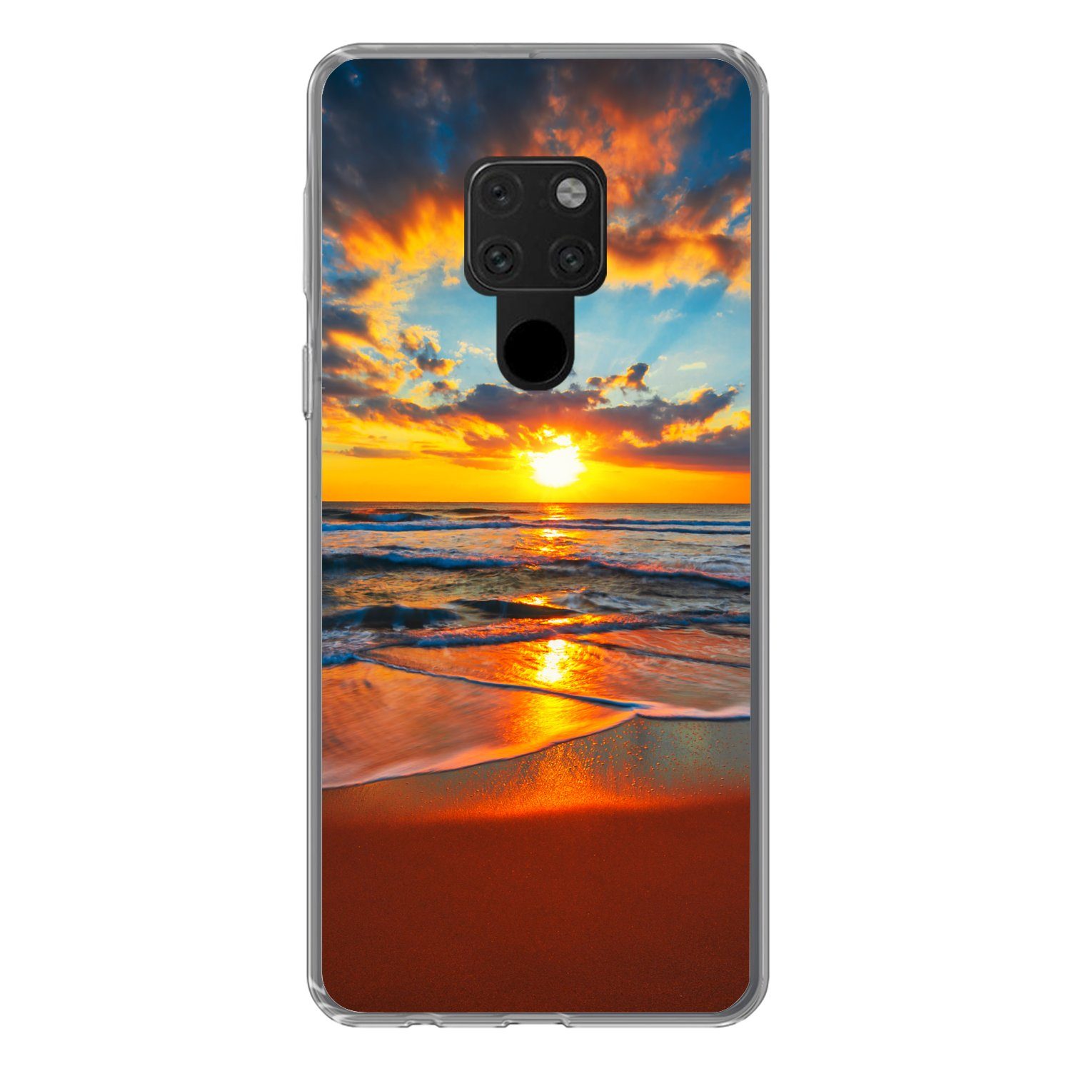 MuchoWow Handyhülle für Huawei P40 Lite Meer - Sonnenuntergang - Strand - Wolken - Orange, Handy Case, Silikon, Bumper Case Dünn
