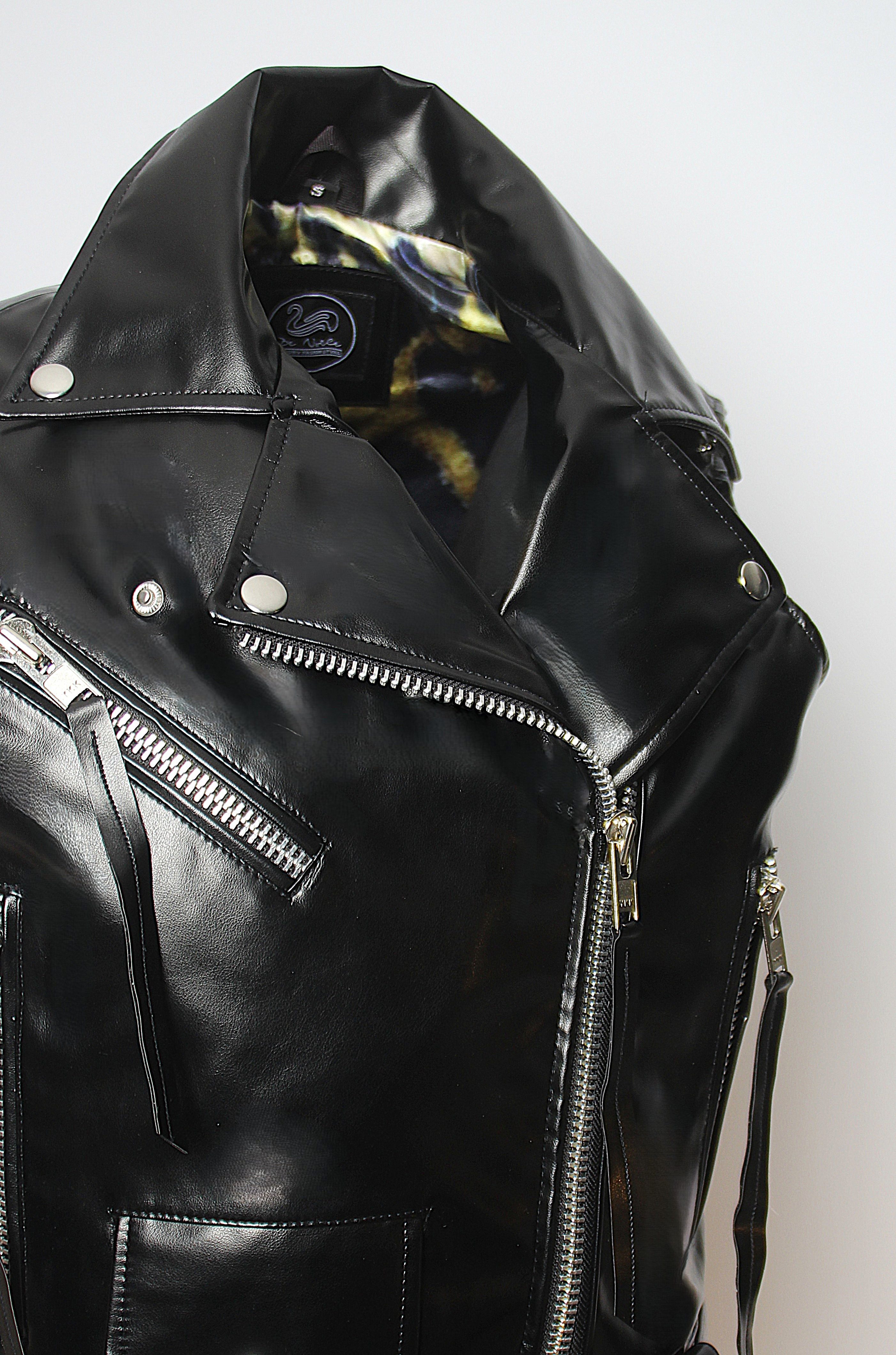 Be Noble Lederweste Biker Vamp Glänzende Weste mit vielen Details in Lackoptik