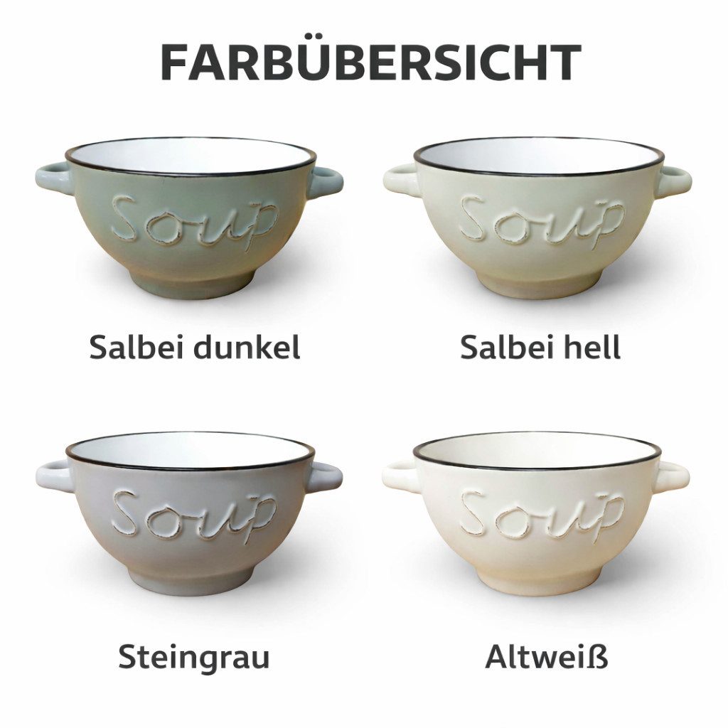 WestCraft Suppenschale Landhaus Suppenschüssel mit Griff Schüssel für heisse Suppen 650 ml, Keramik, (1-tlg), auch für Nudeln, Reis, Desserts, Salate, Suppen, H – Bild 4 von 5