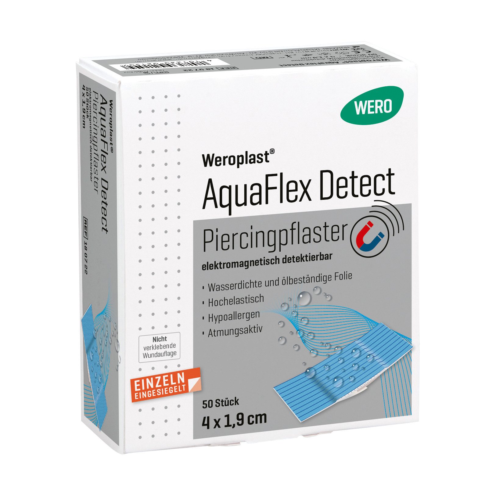 Weroplast® Wundpflaster AquaFlex Detect Piercingpflaster, 50 Stk/Pkg (50 St), Pflasterstrips