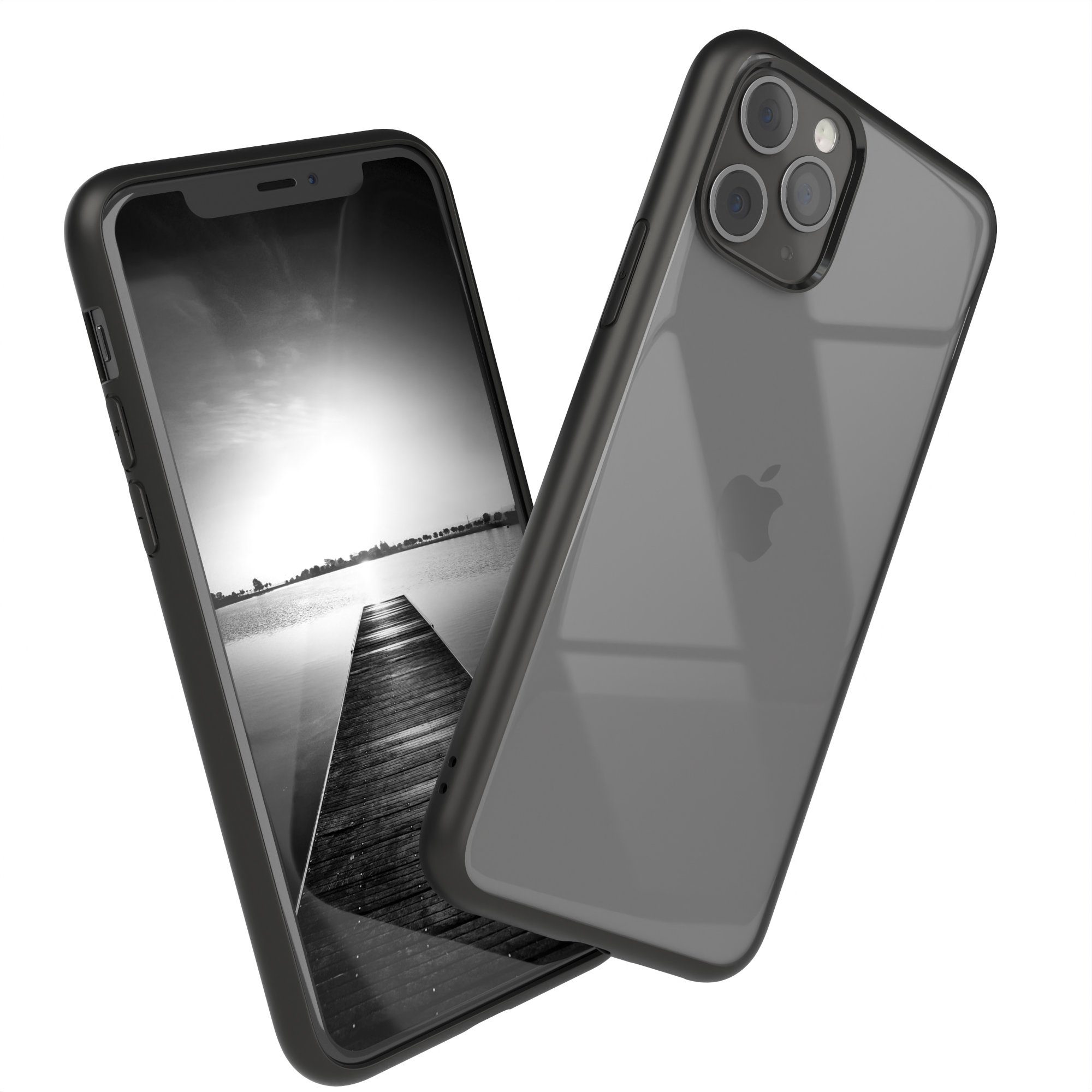EAZY CASE Handyhülle Bumper Case für Apple iPhone 11 Pro 5,8 Zoll, Hülle Durchsichtig kratzfest Back Cover mit Displayschutz Schwarz