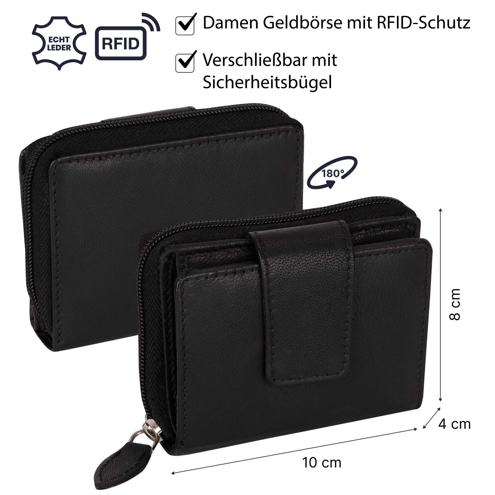 EAAKIE Geldbörse Kleine RFID Damen Geldbörse Kompakt Portemonnaie Mini Damenbörse Leder, Damen Geldbörse klappbar mit Drückknopf