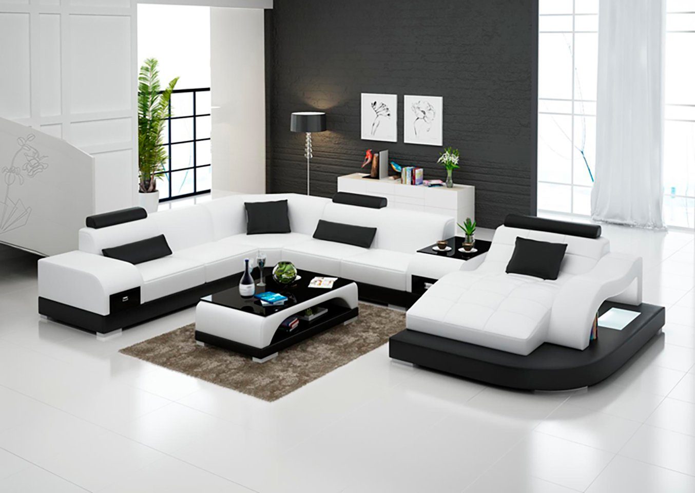 JVmoebel Ecksofa, Leder Eck Sofa Eck Wohnlandschaft Design Modern Couch  Sofas UForm