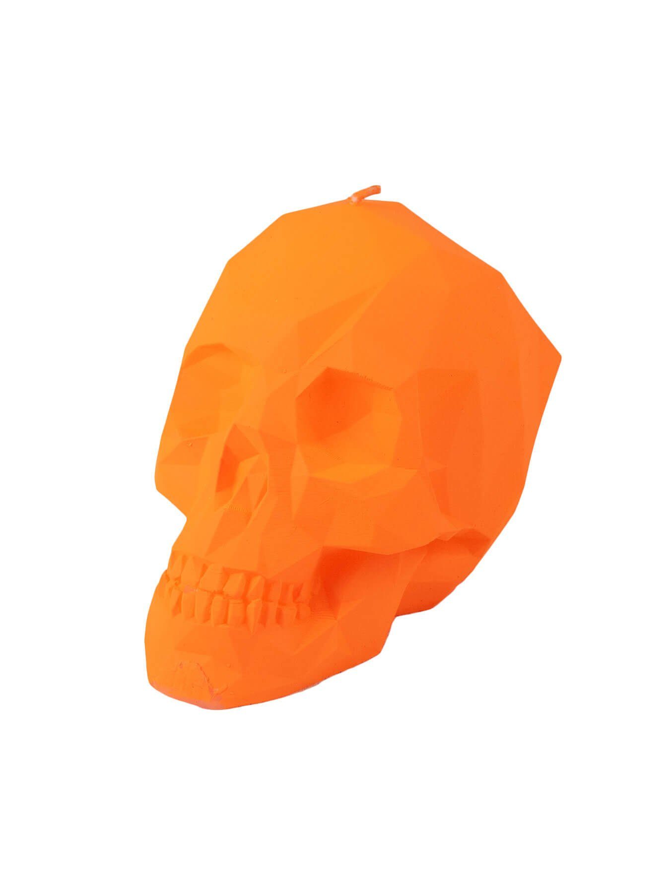 PSYWORK Formkerze Schwarzlicht Kerze Schädel Polygon Neon 16cm, Orange, UV-aktiv, leuchtet unter Schwarzlicht