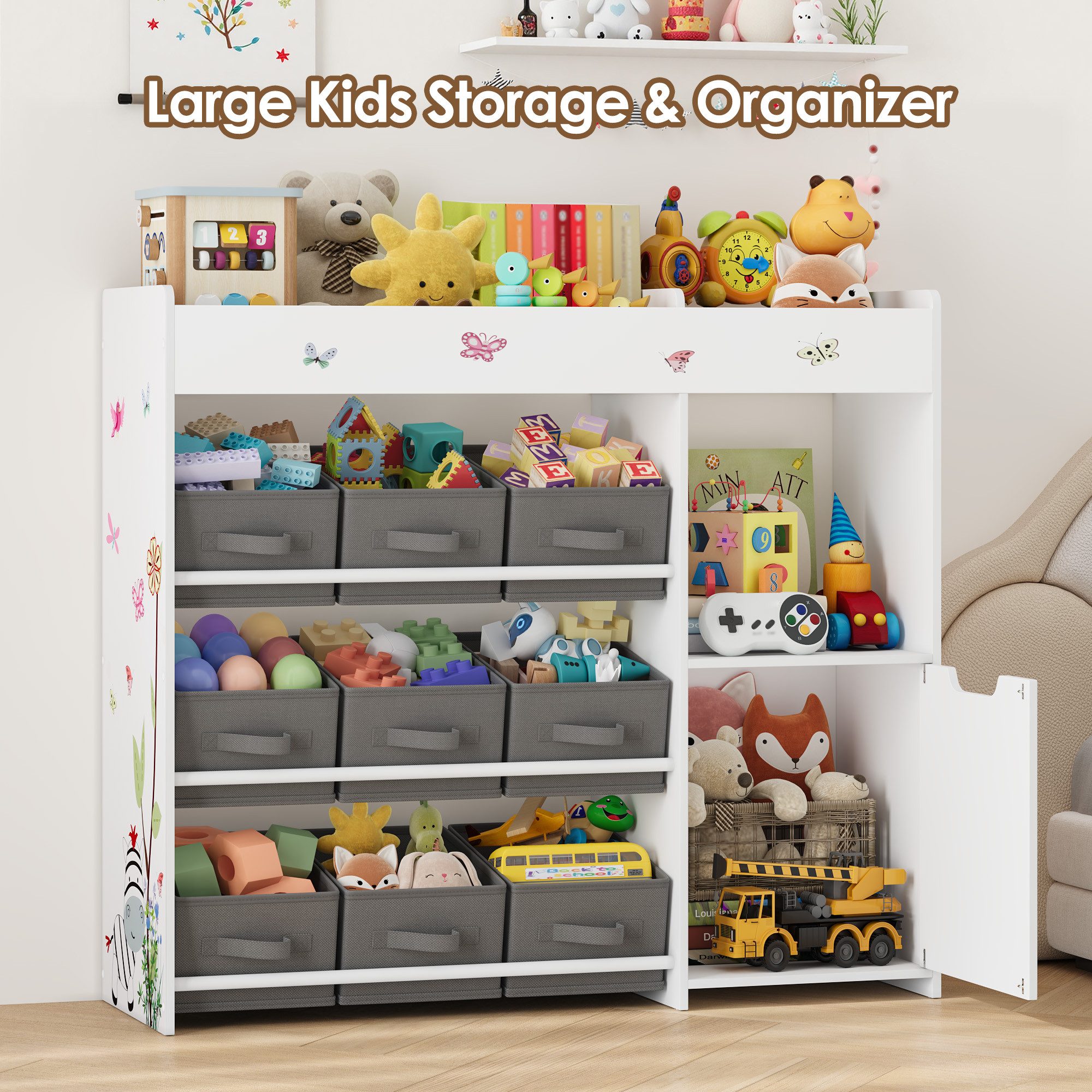 HOMECHO Spielzeugtruhe (1 St), Kinderregal mit 9 Stoffschubladen, Weiß