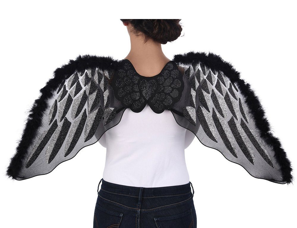 CHAKS Kostüm-Flügel Engelsflügel mit Maraboufedern - 43 x 100 cm, Sch