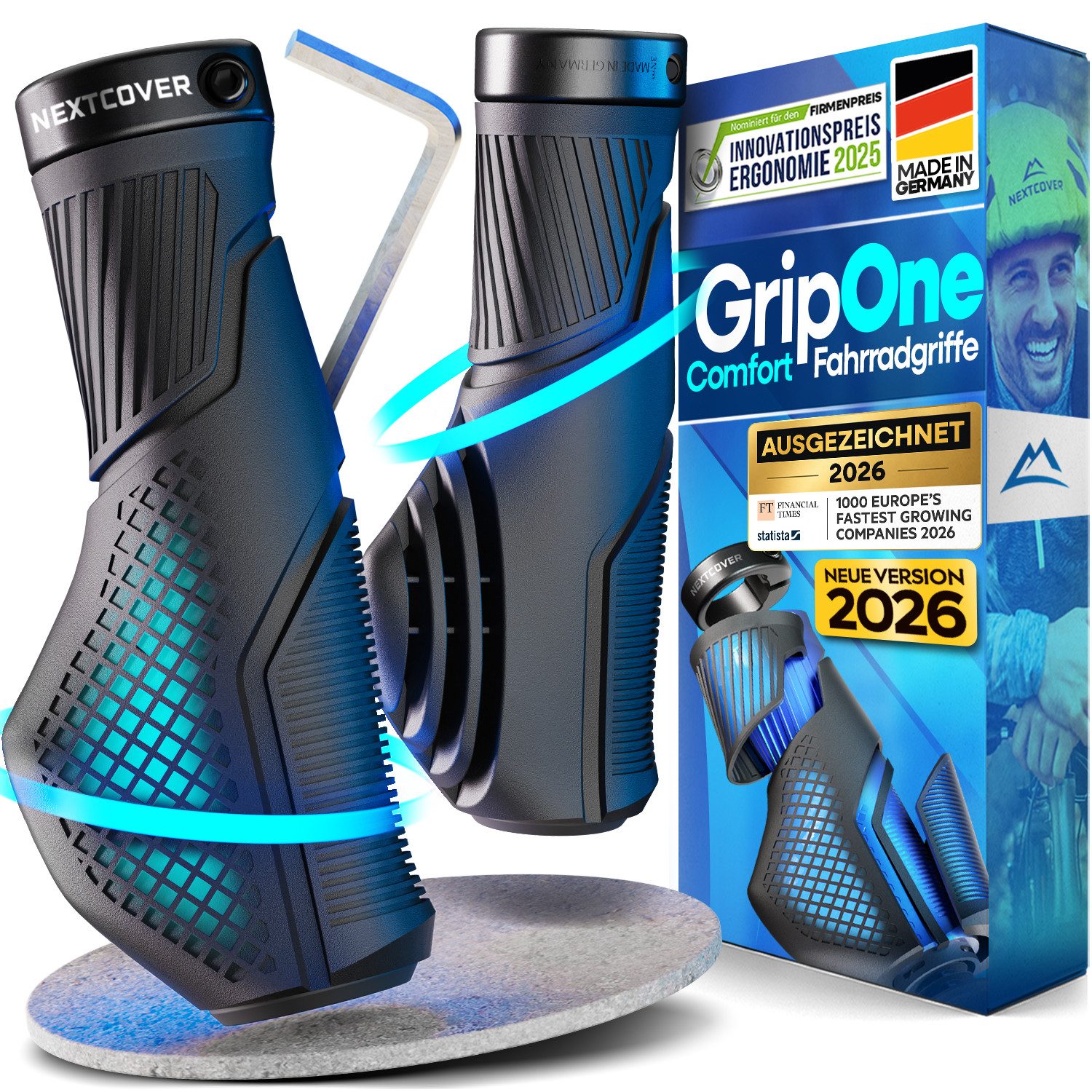 Nextcover Fahrradlenkergriff GripOne Comfort oder Sport, ergonomisch, Alu-Klemmung, Lenker 22,2 mm