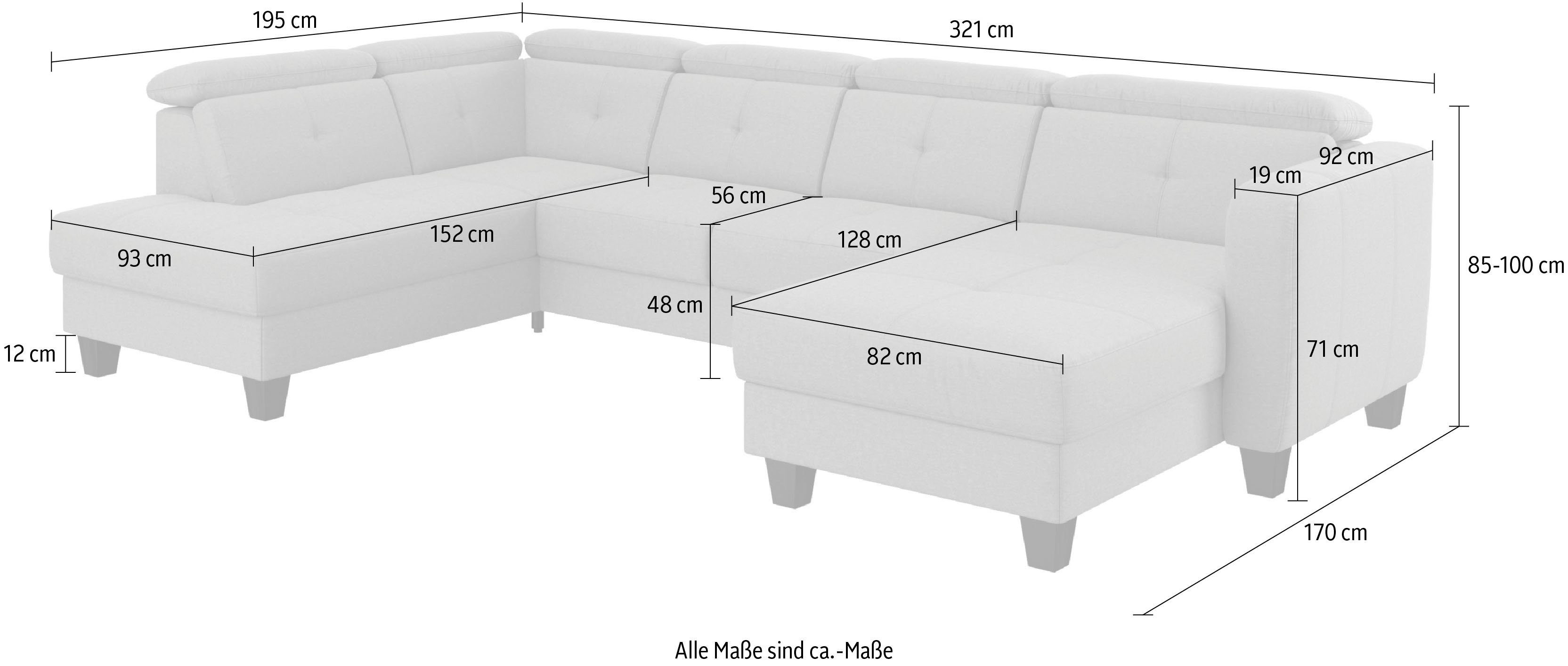 Kopfteilverstellung Wohnlandschaft und Belluci, sit&more wahlweise Bettfunktion Federkern, mit