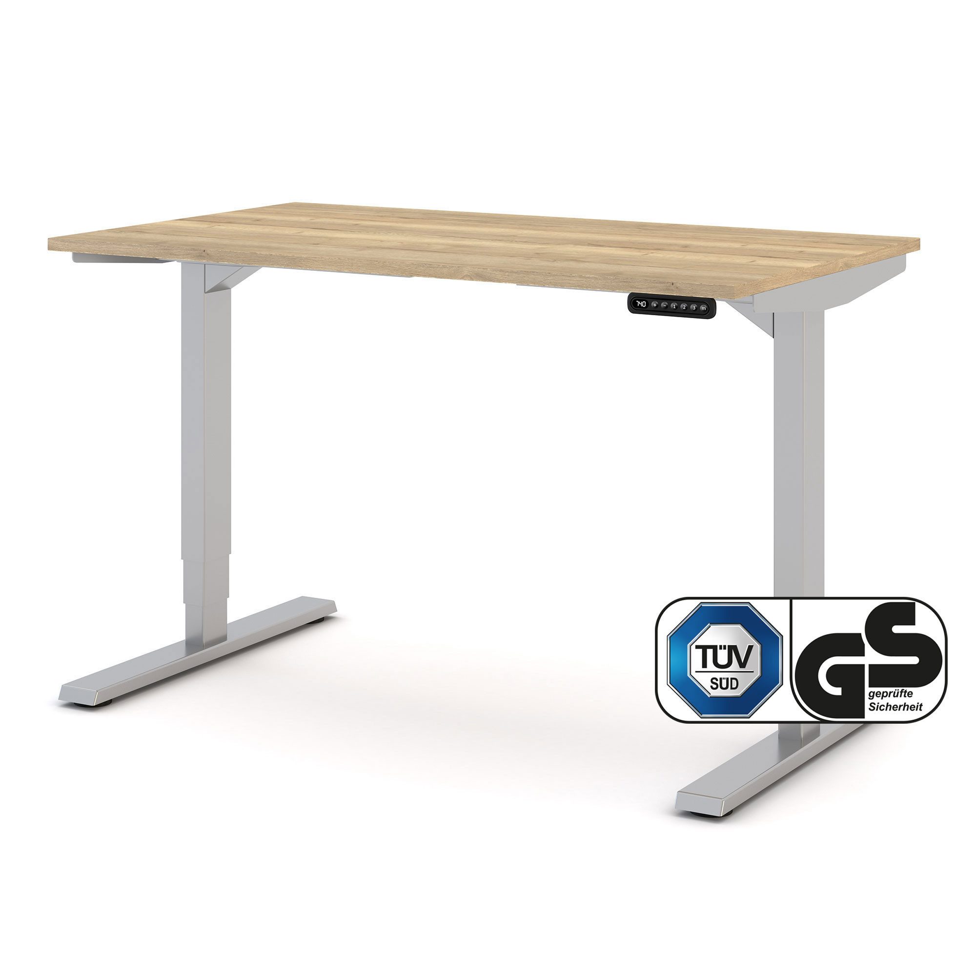 ASSMANN Büromöbel Schreibtisch Y-LINE (120x70cm Silber Eiche Tabak Kollisions-Schutz, Elektrisch höhenverstellbar, Kindersicherung 2-fach-Motorik Doppelhub, einfache Montage, für Büro und Homeoffice), TÜV-zertifiziert, Blauer Engel, 5 Jahre Herstellergarantie