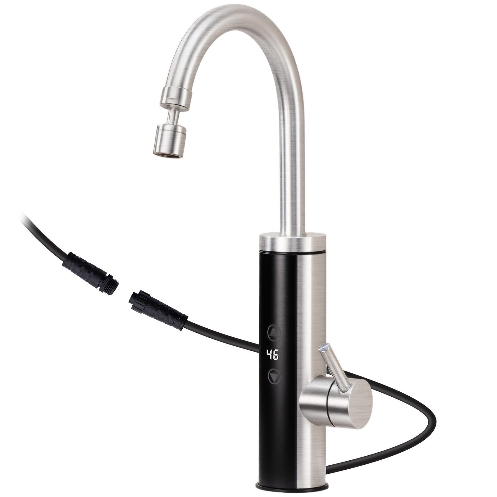 HOMELODY Küchenarmatur mit Durchlauferhitzer, Wasserhahn 360° drehbar,3-Stufen Touchregelung spültischarmatur küche,Elektrische Durchlauferhitzer,Gebürstet