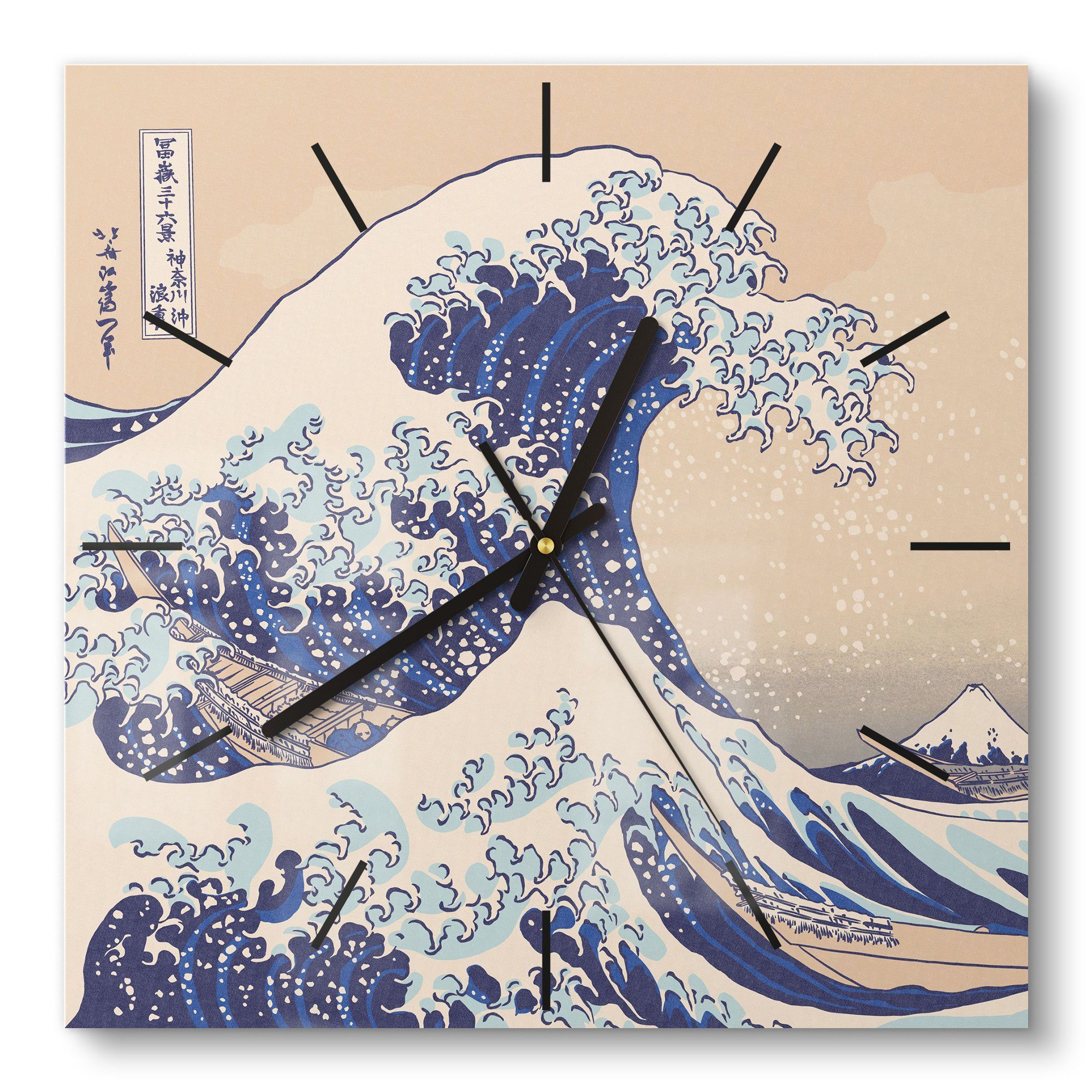 DEQORI Wanduhr 'Große Welle vor Kanagawa' (Glas Glasuhr modern Wand Uhr Design Küchenuhr)