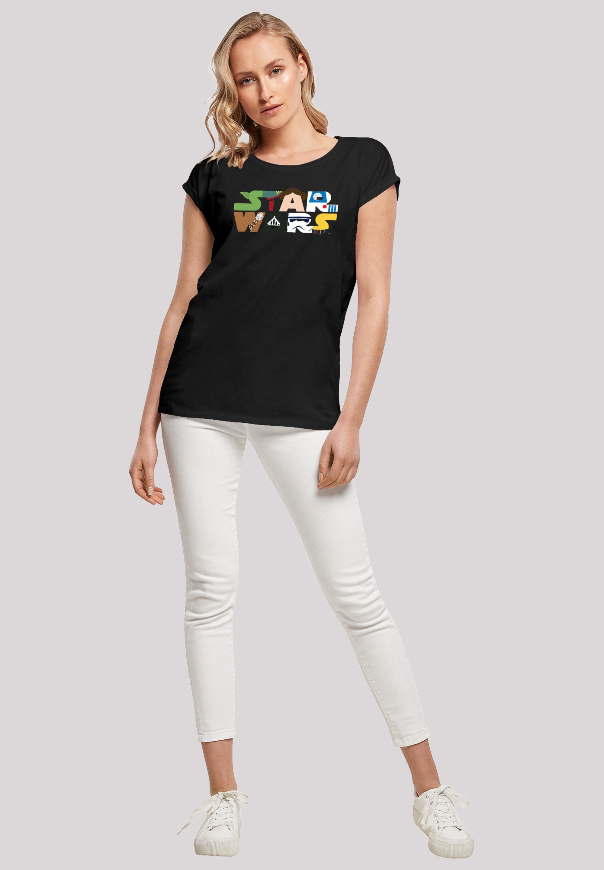 F4NT4STIC Kurzarmshirt Damen Star black Ladies Wars Extended Character Tee Shoulder (1-tlg) Logo with