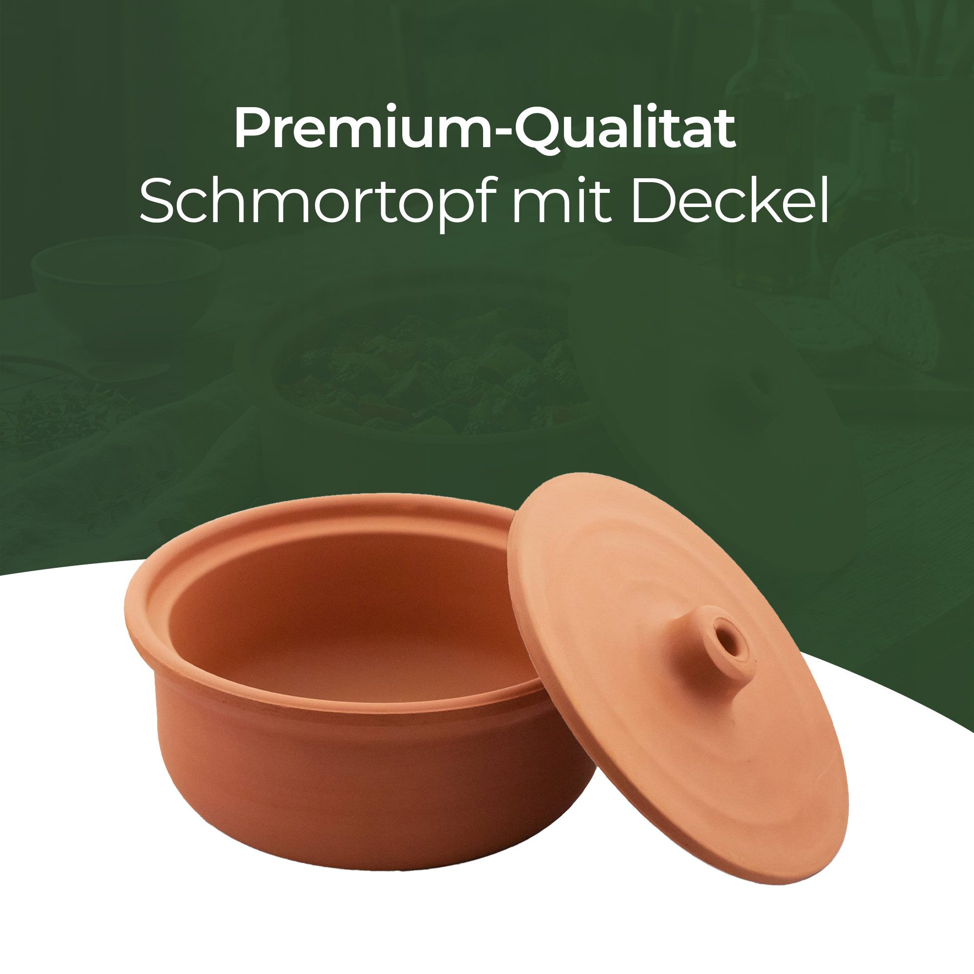 VIAPOT Schmortopf Tontopf Guvec Medium 2,5L mit Deckel, (Topf mit Deckel, 1-tlg., Einzelprodukt), Keramiktopf mit Deckel, ideal für aromaschonendes Garen