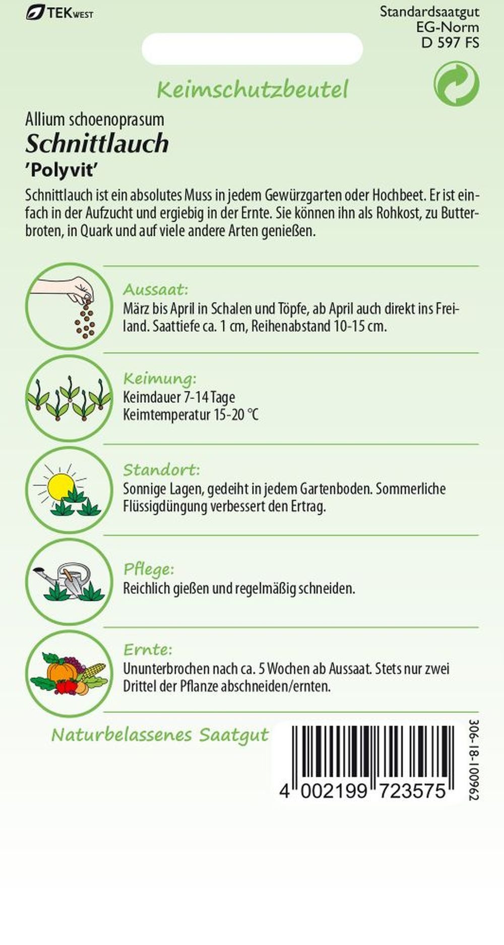 SAMEN PFANN Kräutersamen Schnittlauch, Polyvit - Gewürz Saatgut Schnittlauch-Samen, Allium schoenoprasum