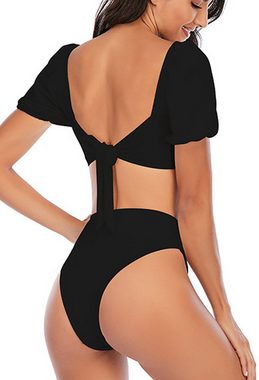 Elowen Bandeau-Bikini Summer Bubble Sleeve Badeanzüge Verstellbare Riemen Badeanzug (2-St)