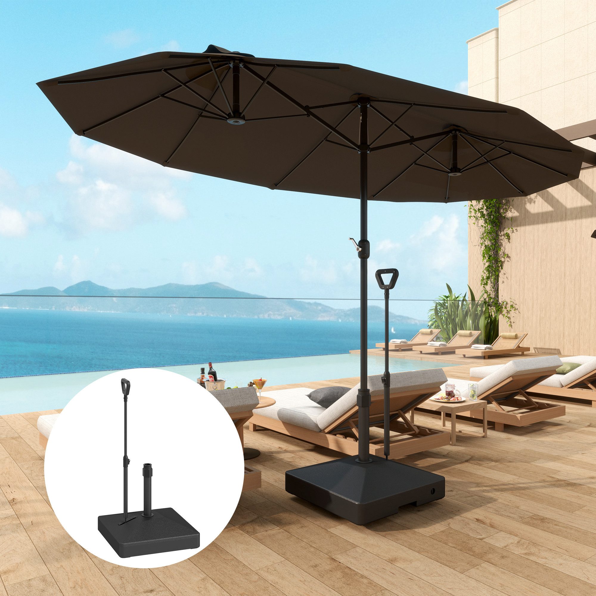 Outsunny Schirmhalter Sonnenschirmständer bis 55 kg befüllbar Schirmständer mit Rollen, für Stöcke bis Ø 48 mm, Sonnenschirmständer, 1 tlg., Schirmständer