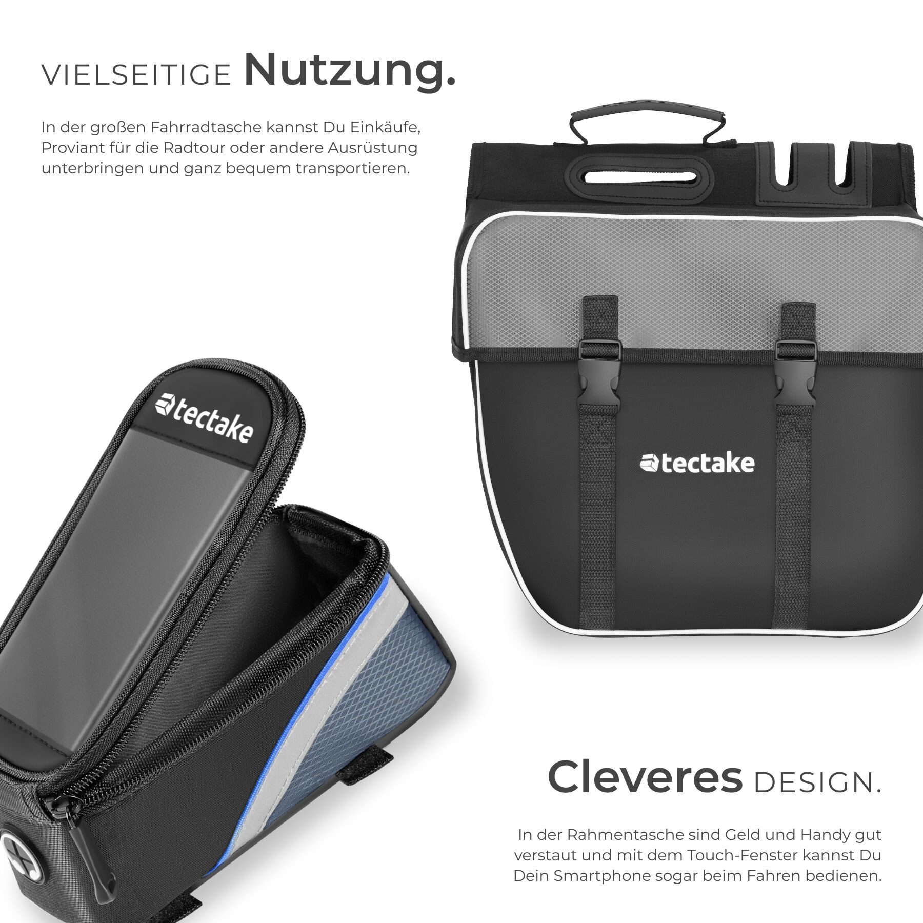 tectake Fahrradtasche fahrradtasche set georg mit gepäckträgertasche und rahmentasche (fahrradtasche GEORG, in schwarz/blau), wasserabweisendes oxford-gewebe – Bild 3 von 5