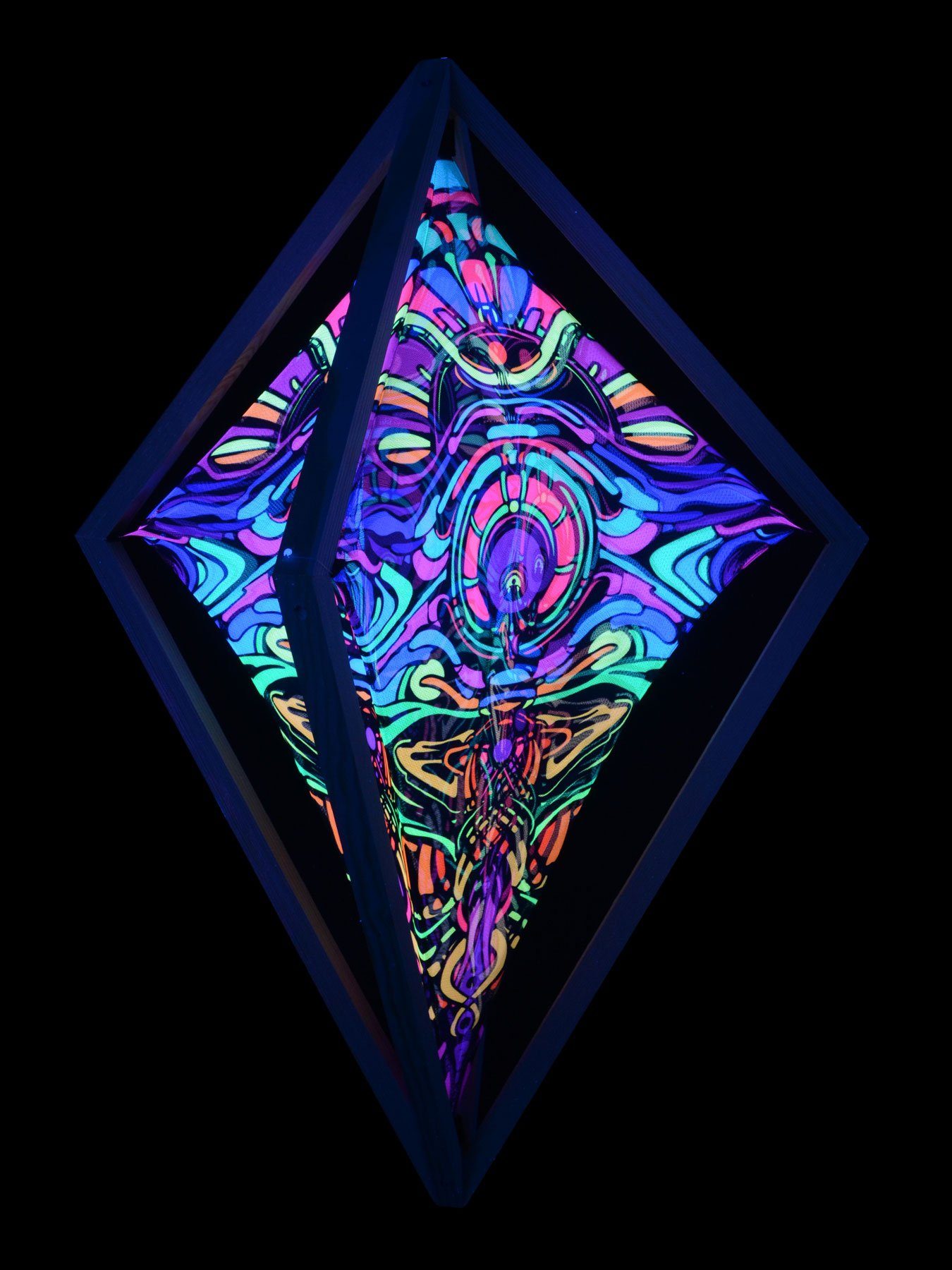 unter 60x86cm, Spandex II", UV-aktiv, Raute leuchtet Temple PSYWORK Mesh 3D Schwarzlicht "Dragon Schwarzlicht Wanddekoobjekt