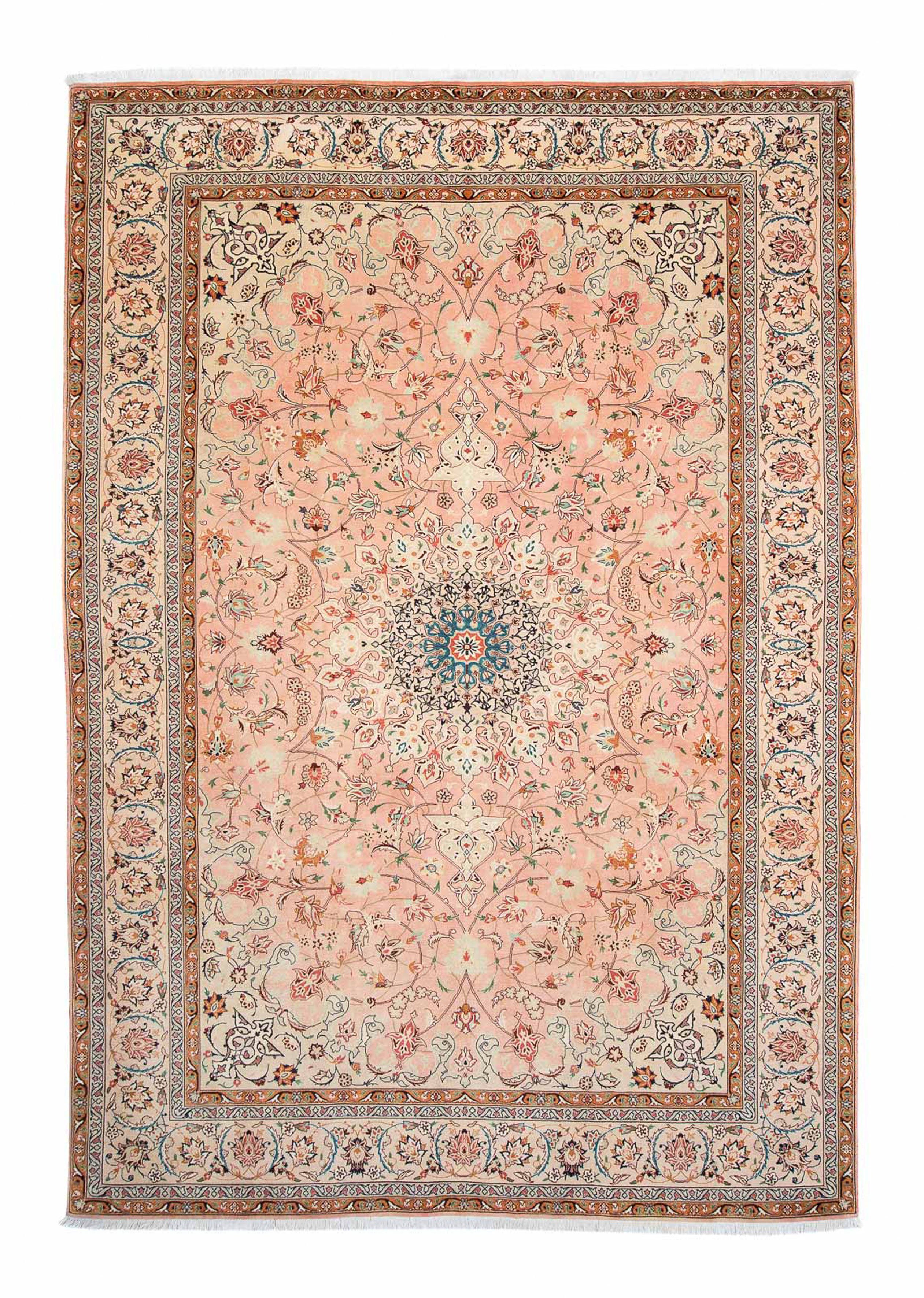Orientteppich Wohnzimmer, - cm Einzelstück Täbriz rechteckig, Handgeknüpft, - - x 203 Royal mit 7 300 Perser morgenland, - Zertifikat mm, Höhe: rosa,