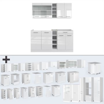 Livinity® Küchenzeile R-Line, Weiß Hochglanz/Weiß, 160 cm, AP Anthrazit