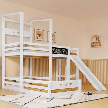 NMonet Etagenbett Hochbett Kinderbett 90x200cm, Hochbett mit DIY-Zeichenbrett und Rutsche, Leiter, ausfallschutz