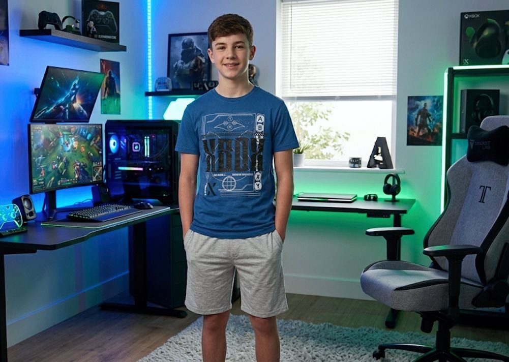 Xbox Pyjama Xbox Herren Pyjama kurz Blau Grau Schlafanzug Gamer Shorty (Kurze Schlafanzughose + T-Shirt) Herren kurzer Pyjama Hose + T-Shirt