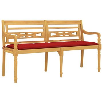 furnicato Gartenbank Batavia-Bank mit Rotem Kissen 150 cm Massivholz Teak