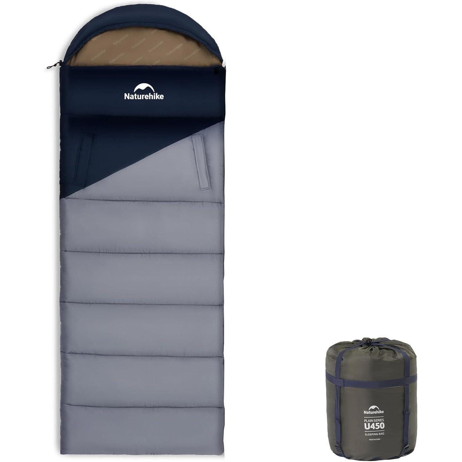 LuxusKollektion Deckenschlafsack Schlafsack Kapuze Dunkelblau + Hellblau links (3,9~-1,3)