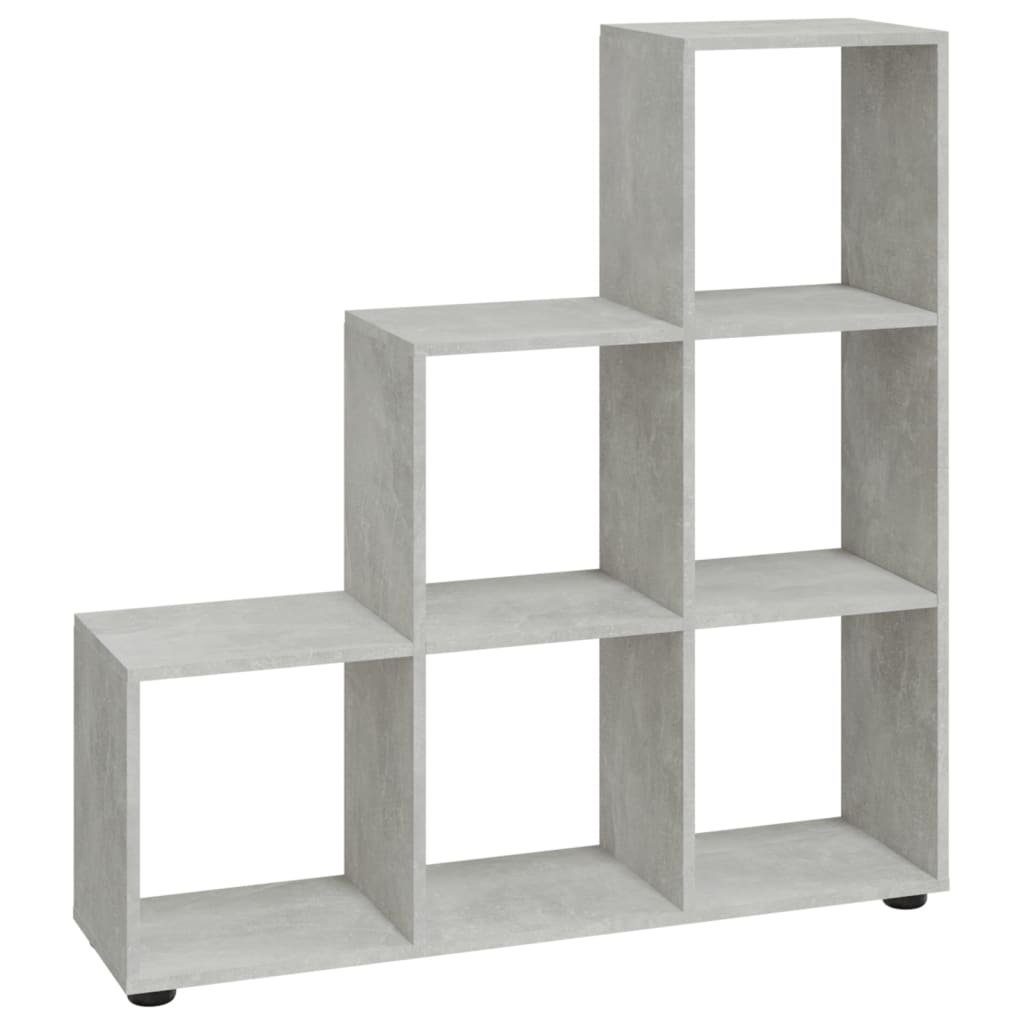 furnicato Bücherregal Betongrau 104 x 29 x 107 cm aus Holzwerkstoff, 1-tlg., Stabiles Treppenregal mit 6 Fächern und beiliegender Wandhalterung
