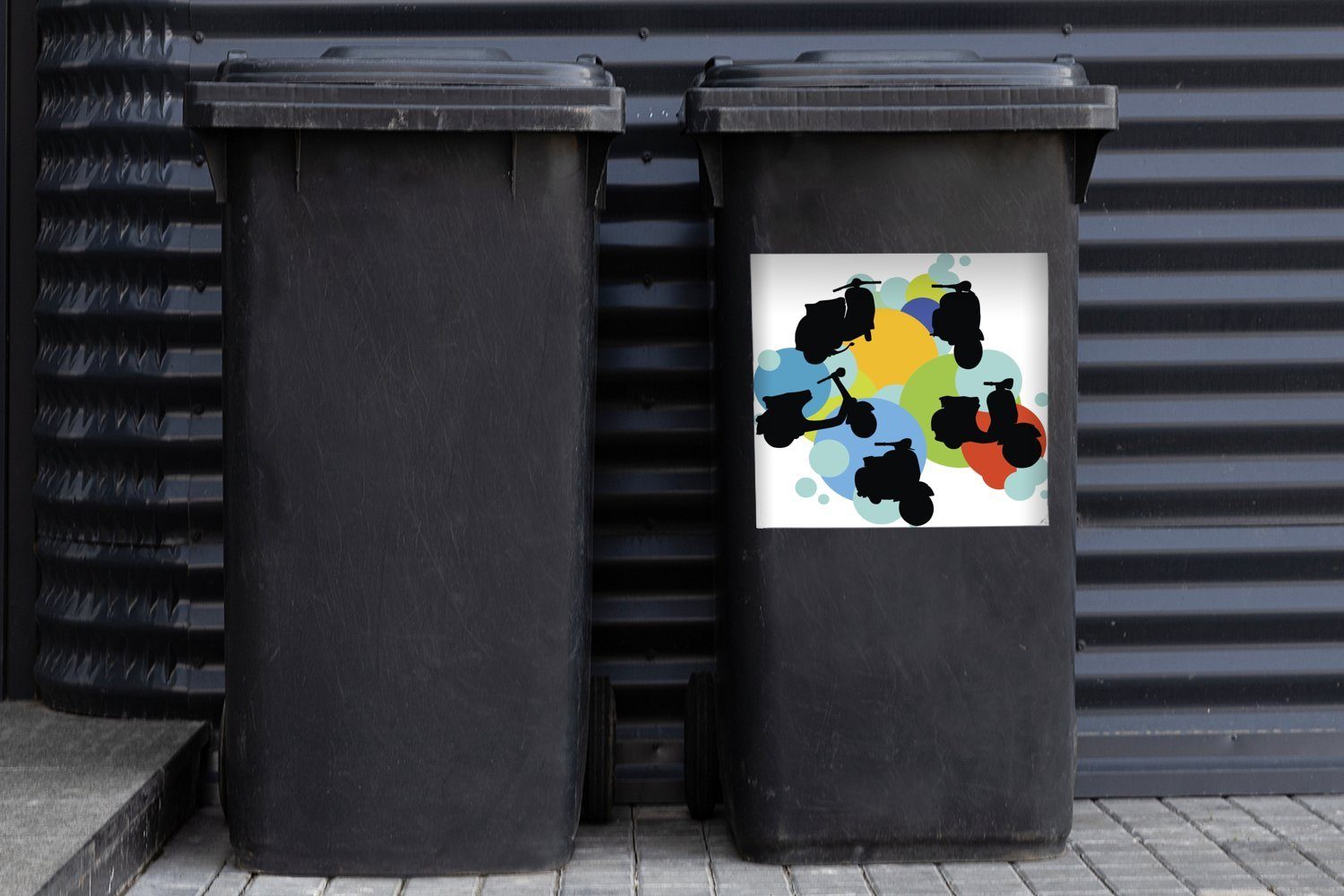 Vespa Illustration Sticker, Container, (1 MuchoWow Wandsticker Abfalbehälter St), Mülleimer-aufkleber, einer mit Mülltonne, Silhouetten