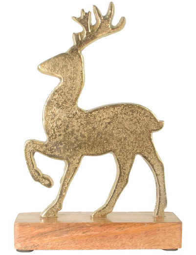 RIFFELMACHER & WEINBERGER Dekofigur Hirsch mit Holzsockel 14 x 23 cm 24143, Gold - Dekoration Weihnachten (1 St)