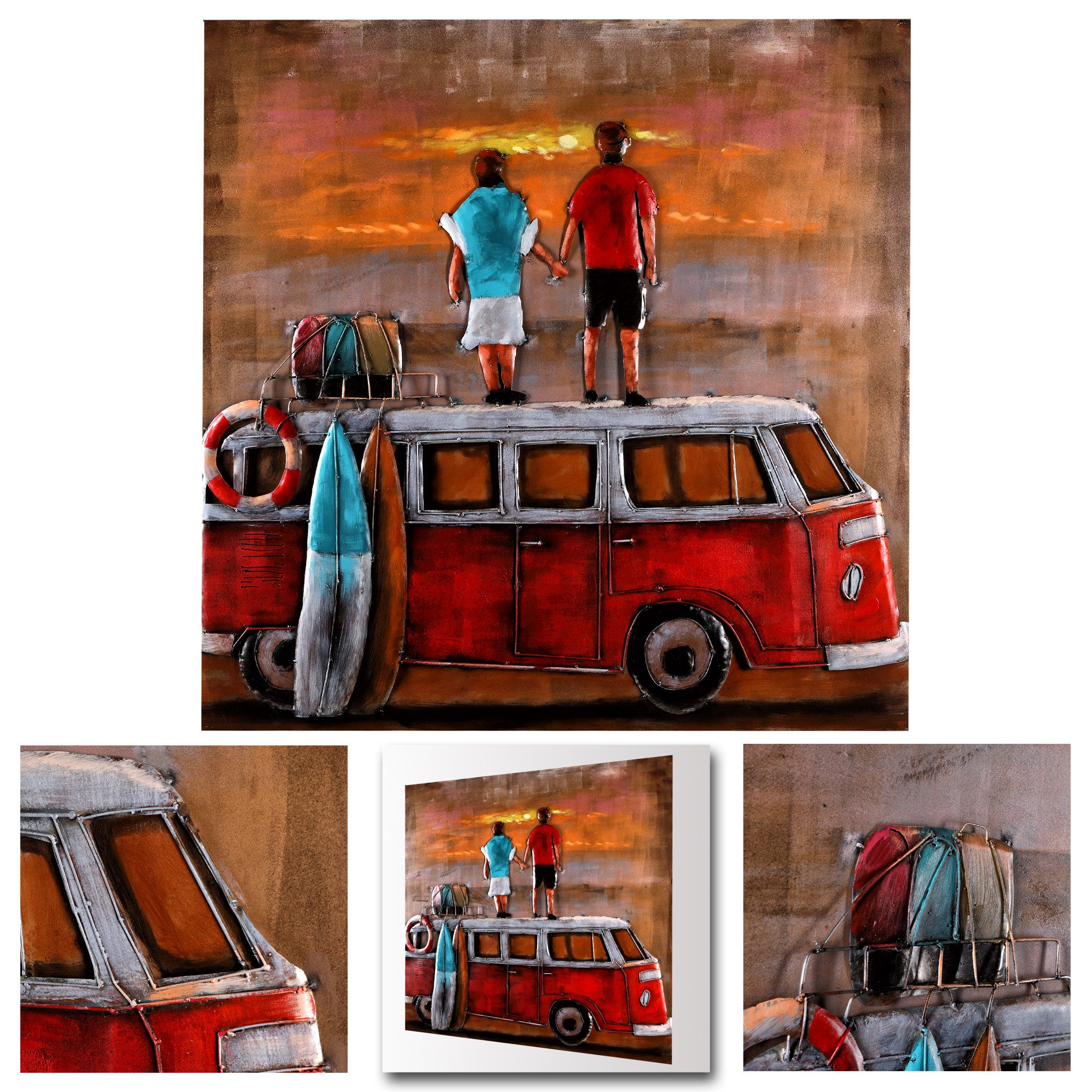 Home4Living Metallbild Wandbild Relief Unikat "Sonnenuntergang" handgefertigt Bild, Sonnenuntergang, 3D-Effekt