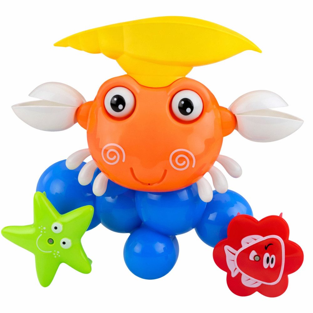LEAN TOYS Badespielzeug Wasserspielzeug Badewannenspielzeug Krabbenfontäne (1-tlg), Wasserfontäne, Saugnäpfe, bewegliche Scheren, Seestern