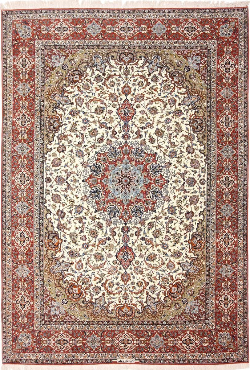 Orientteppich Isfahan Seidenkette 241x351 Handgeknüpfter Orientteppich, Nain Trading, rechteckig, Höhe: 6 mm