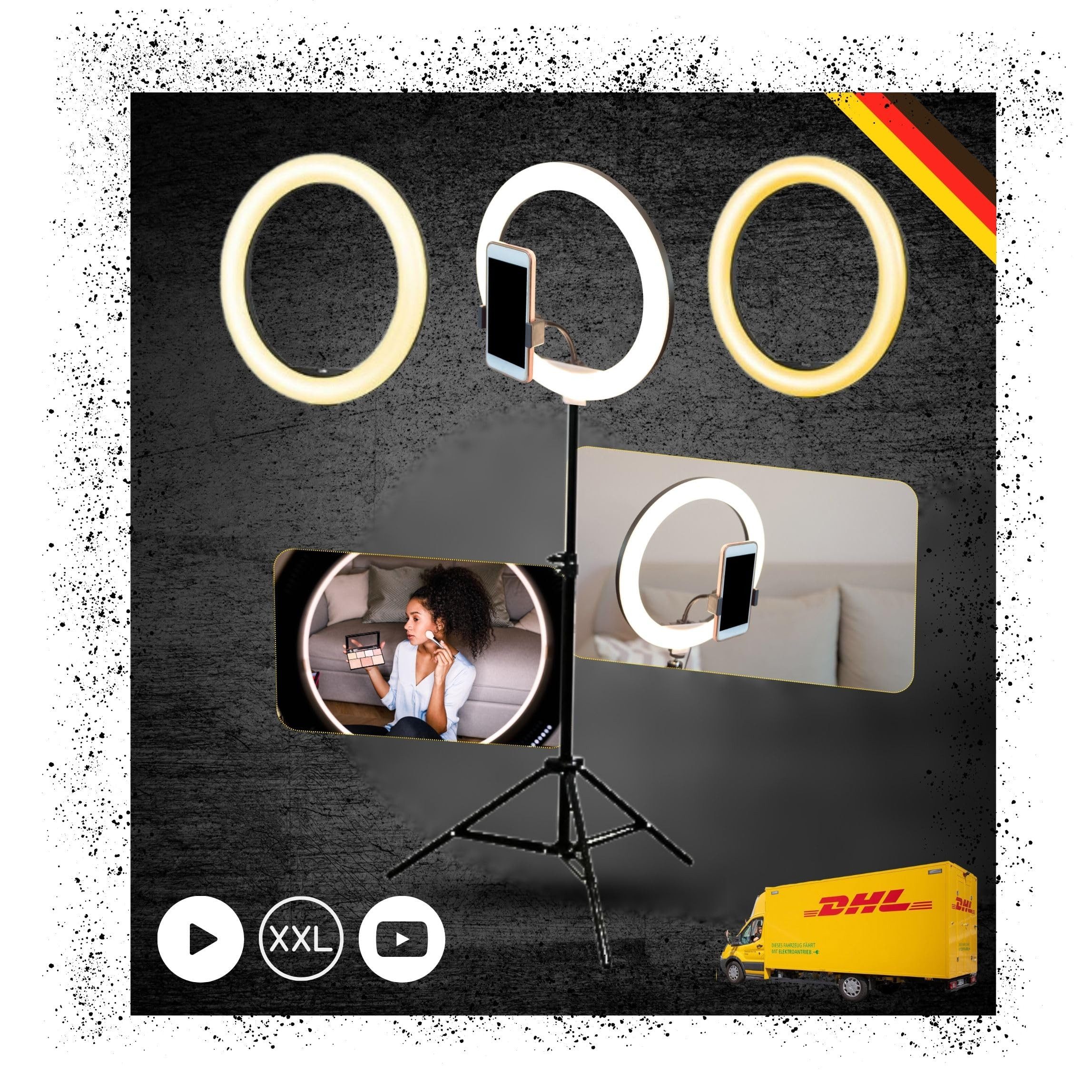 TronicXL Ringlicht Ringlicht mit 2m Stativ groß Ring Light Handy Smartphone Halterung, höhenverstellbar