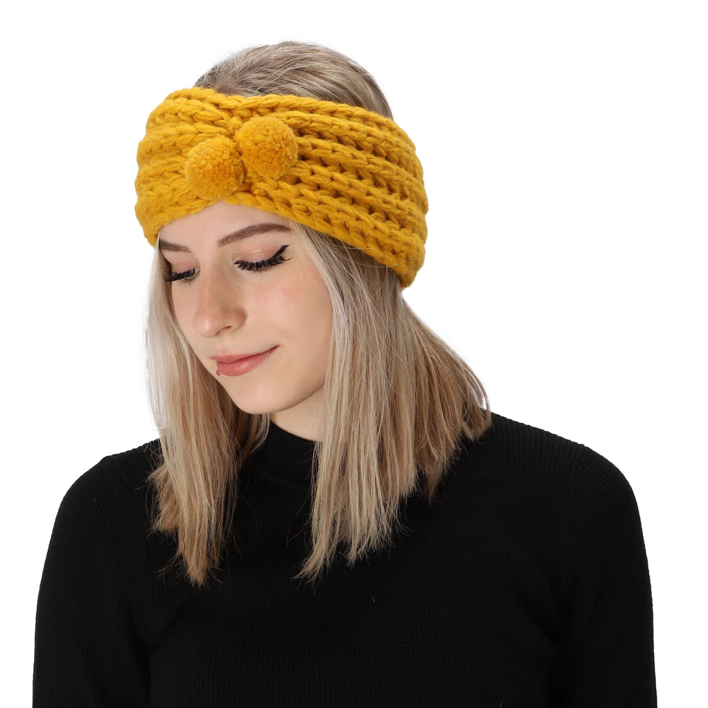 Stirnband gelb Bommeln mit Stirnband Accessoires halsüberkopf Strick-Stirnband