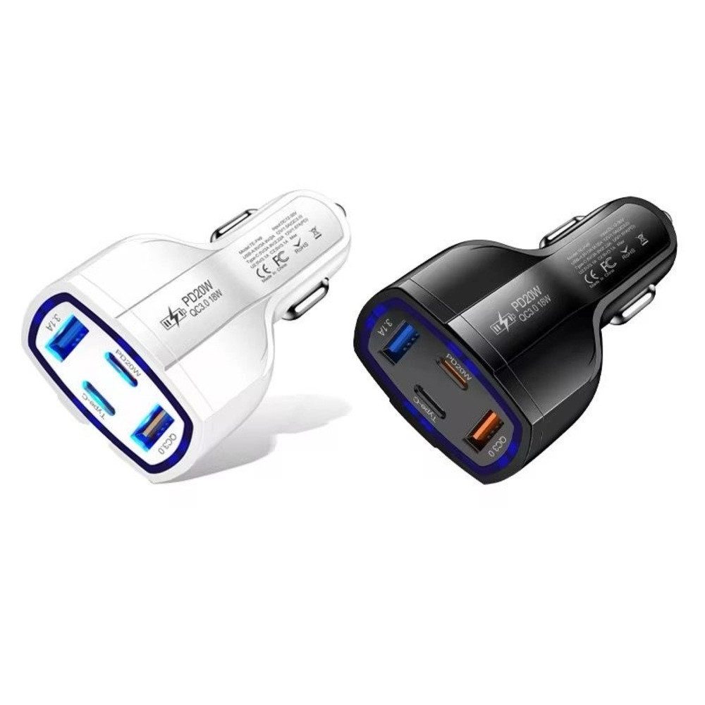 53W Auto Ladegerät USB-C&USB-A Schnellladen PD 20W 4-Port KFZ Adapter USB-Ladegerät