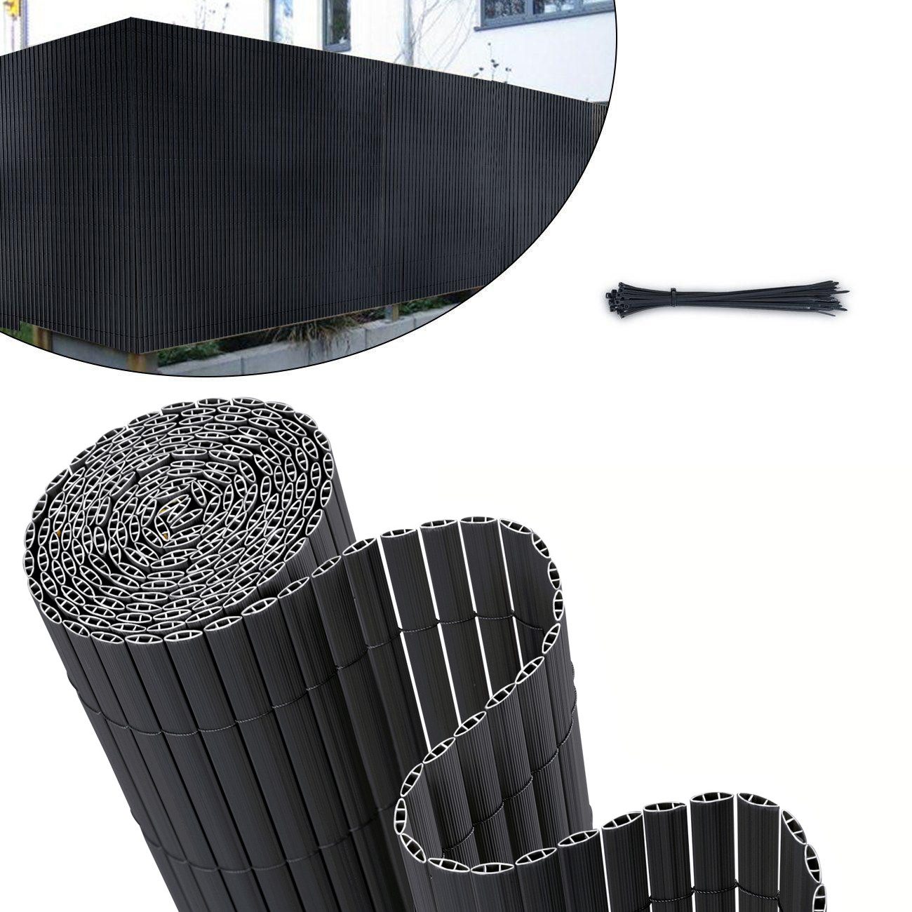 Sekey Balkonsichtschutz PVC Sichtschutzmatte Grau Bambus Sichtschutz Balkon günstig online kaufen