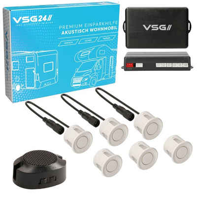 VSG24 Premium Einparkhilfe ECHO PLUS WOHNMOBIL Parkhilfe zum nachrüsten PDC Rückfahrkamera (Rückfahrwarner mit Lautsprecher & 6 Sensoren Stecksystem Nachrüstsatz)