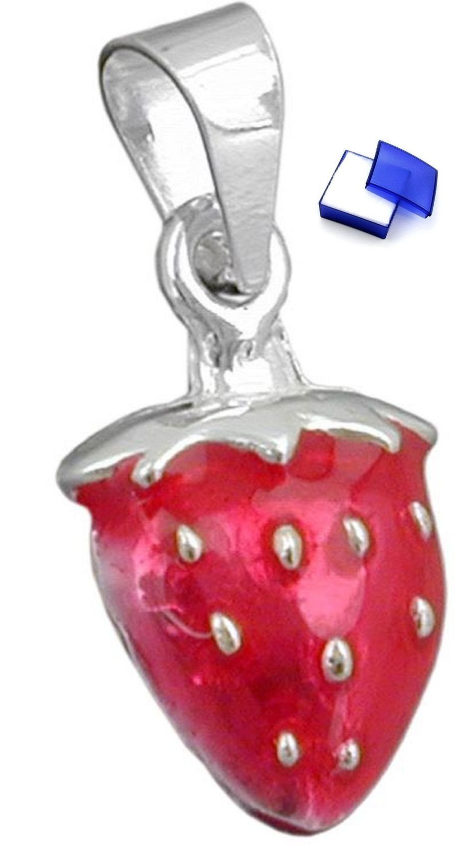 unbespielt Kettenanhänger Kettenanhänger Anhänger wie eine Erdbeere 925 Silber 14 x 9 mm inklusive Schmuckbox, Silberschmuck für Kinder