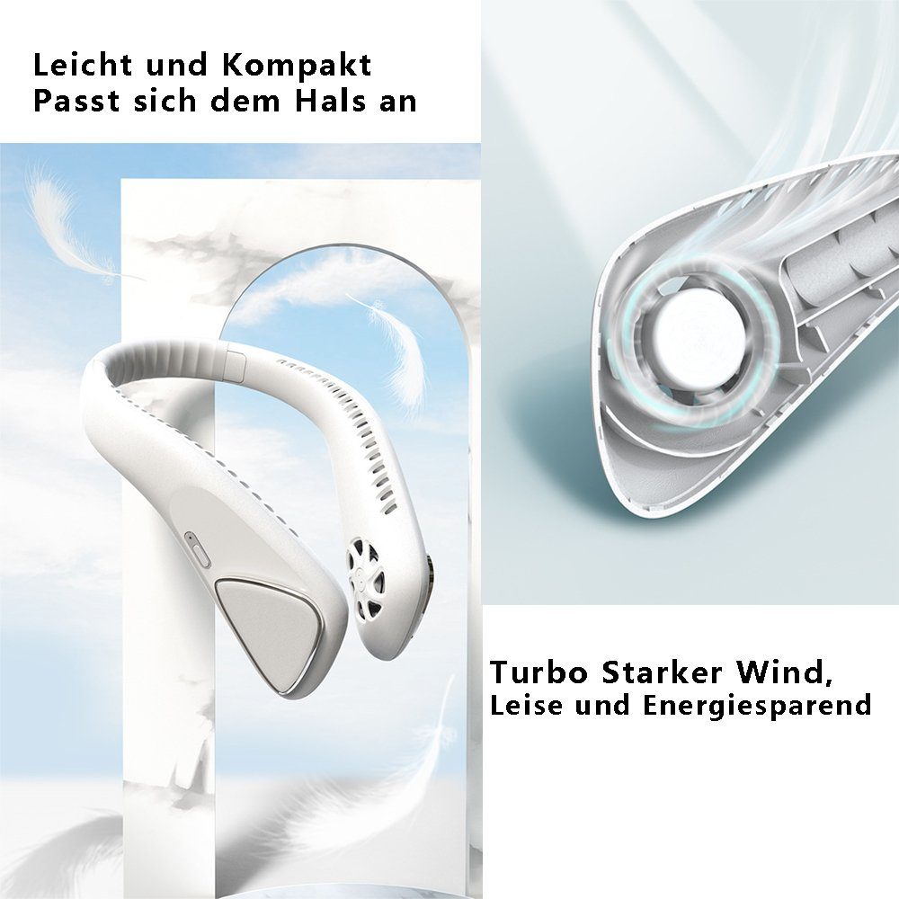 YOCKTECH Mini USB-Ventilator Wiederaufladbarer Tragbarer 4000mAh Ventilator Nacken Nackenventilator, Halsventilator, Weiß mit Blattloser USB Ventilator, Mini