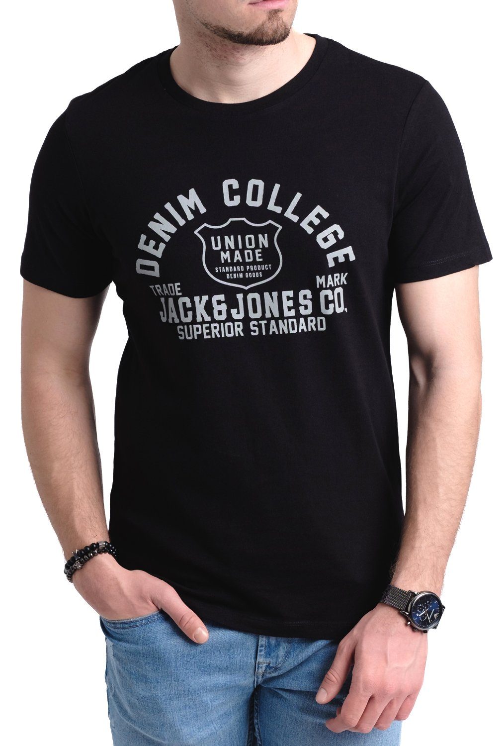 Jack & Jones Print-Shirt T-Shirt mit 4 Baumwolle Aufdruck OPT aus