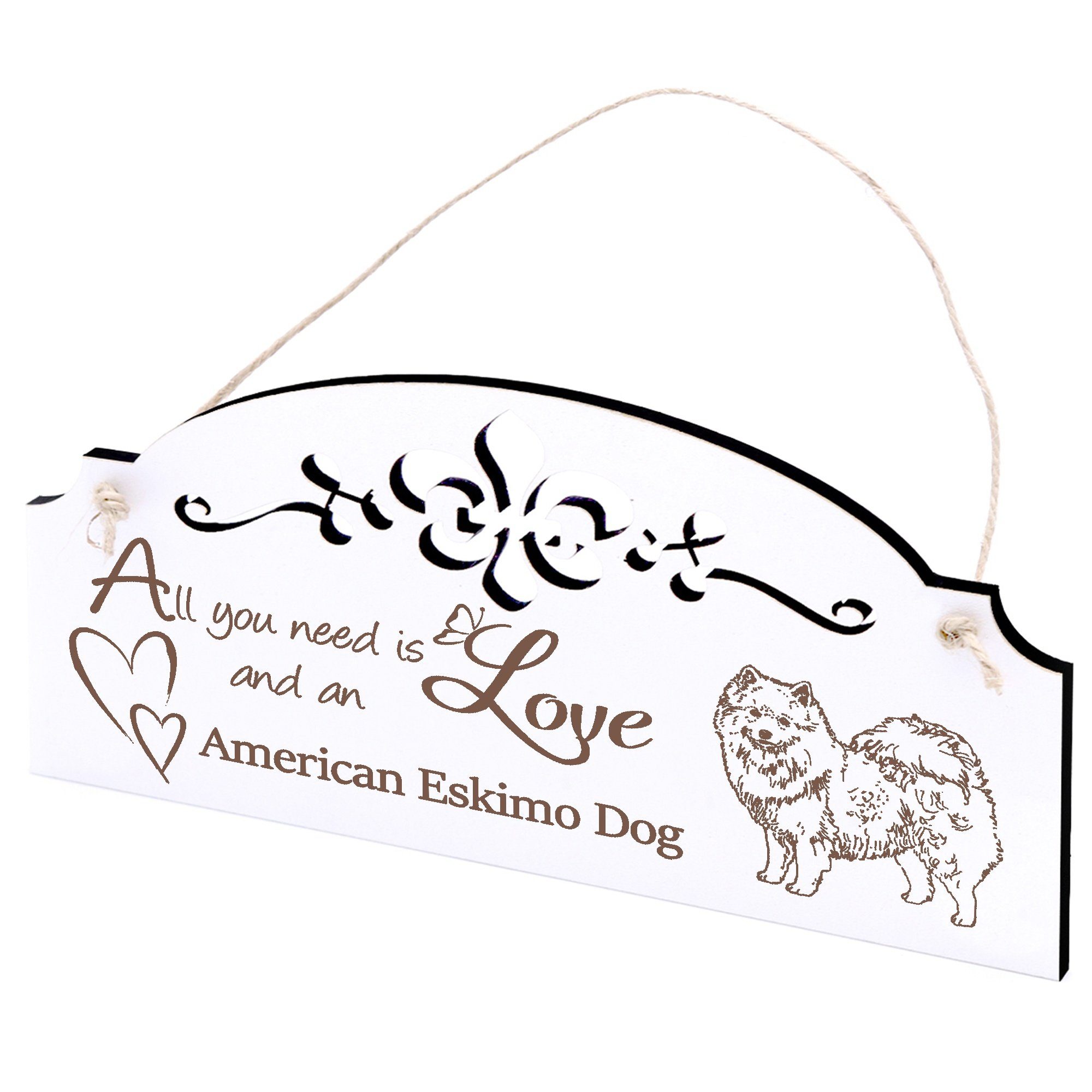 Dekolando Hängedekoration American Eskimo Dog Deko 20x10cm All you need is Love