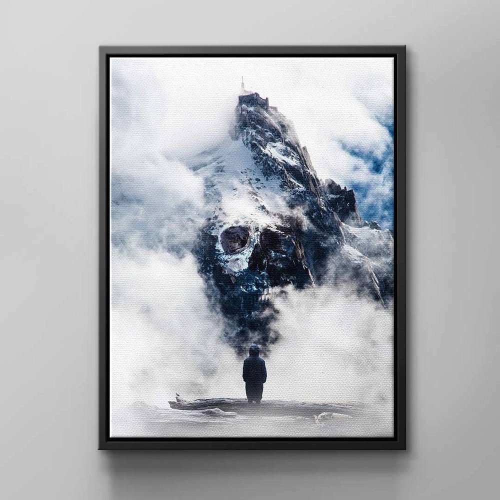 Bad Bad Wandbild berg mann DOTCOMCANVAS® natur blau motivation schwarz Leinwandbild Mountain, weißer weiß Rahmen Mountain